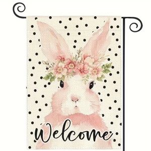 NIP WELCOME 100%Polyester Double Sided Garden Flag 1pc, 12” x 18” Rabbit Bunny